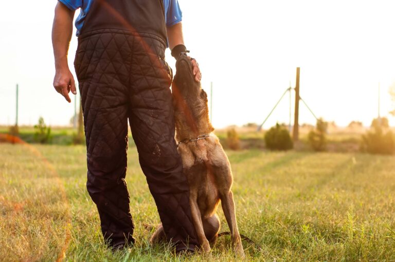 Malinois Belgian Shepherd dog and his trainer